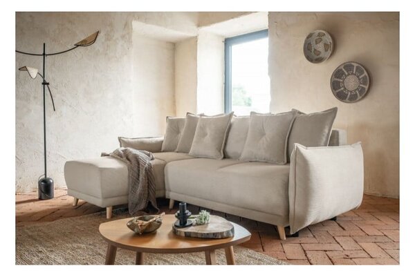 Divano letto angolare in velluto a coste beige (variabile) Lazy Lukka - Miuform