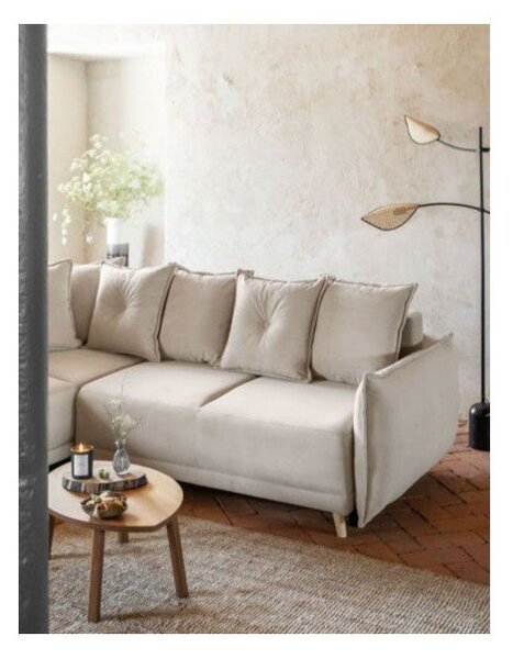 Divano letto angolare in velluto a coste beige (variabile) Lazy Lukka - Miuform