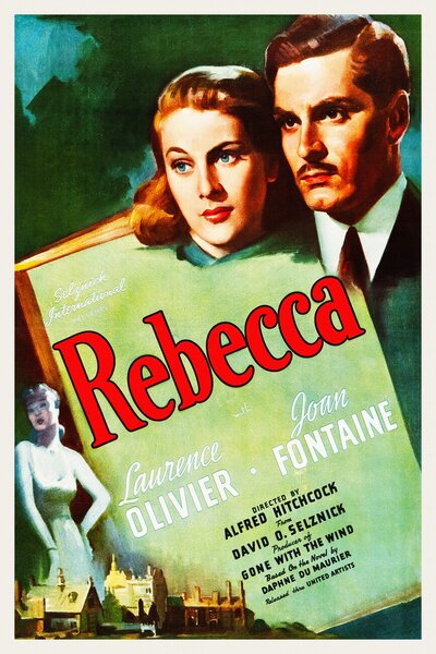Stampa artistica Rebecca Alfred Hitchcock Retro Cinema Movie Poster, (26.7 x 40 cm)