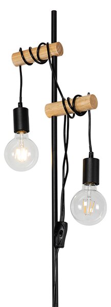 Lampada da terra Country nera 2 luci legno - DAMI