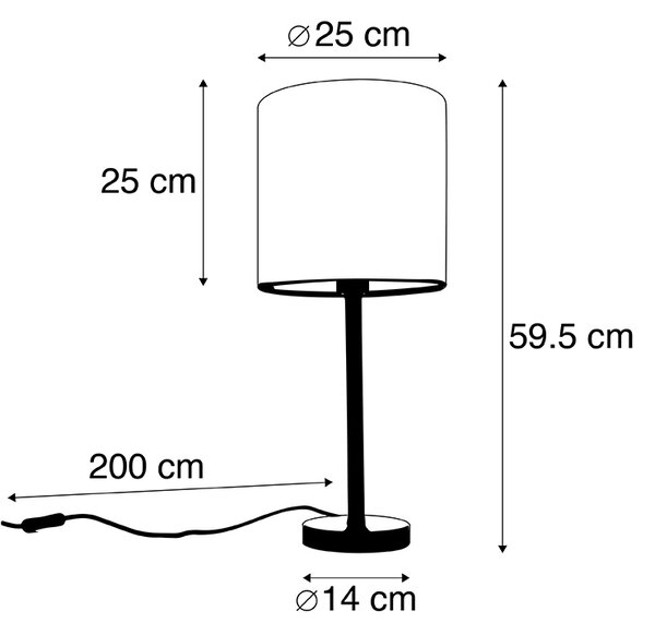 Lampada da tavolo moderna nera con paralume grigio 25 cm - Simplo