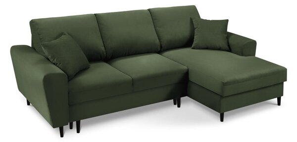 Divano angolare verde allungabile e con contenitore (con penisola a destra/con chaise lounge) con rivestimento in velluto a coste Kyoto – Cosmopolitan Design