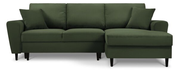 Divano angolare verde allungabile e con contenitore (con penisola a destra/con chaise lounge) con rivestimento in velluto a coste Kyoto – Cosmopolitan Design