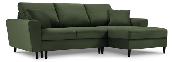 Divano angolare verde allungabile e con contenitore (con penisola a destra/con chaise lounge) con rivestimento in velluto a coste Kyoto – Cosmopolitan Design