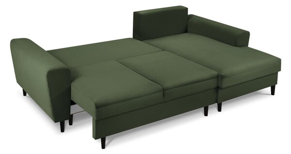 Divano angolare verde allungabile e con contenitore (con penisola a destra/con chaise lounge) con rivestimento in velluto a coste Kyoto – Cosmopolitan Design