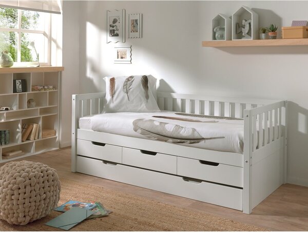 Letto da bambini estraibile bianco in pino massiccio con contenitore con rete inclusa 90x200 cm Fritz – Vipack