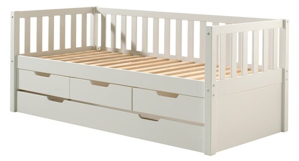 Letto da bambini estraibile bianco in pino massiccio con contenitore con rete inclusa 90x200 cm Fritz – Vipack