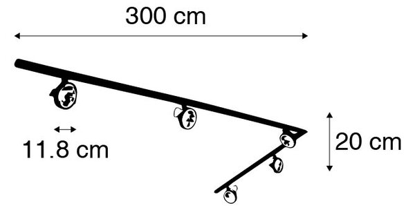 Sistema di illuminazione a binario moderno con 5 faretti nero 1 fase - Iconic Go