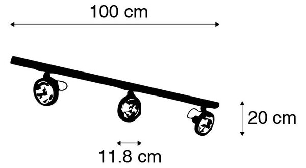 Sistema di illuminazione a binario moderno con 3 faretti neri monofase - Iconic Go