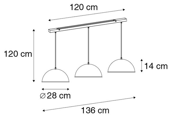 Lampada a sospensione industriale nera con oro 3 luci - Magnax