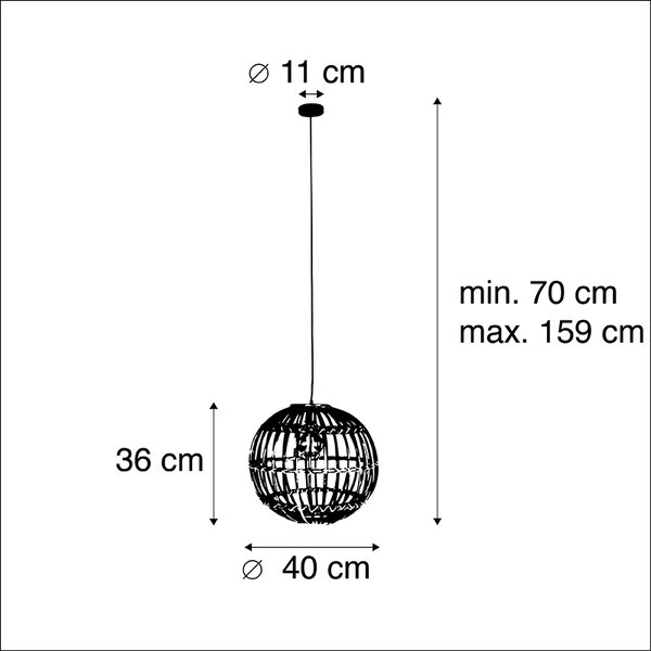 Lampada a sospensione in bambù - CANE BALL 40