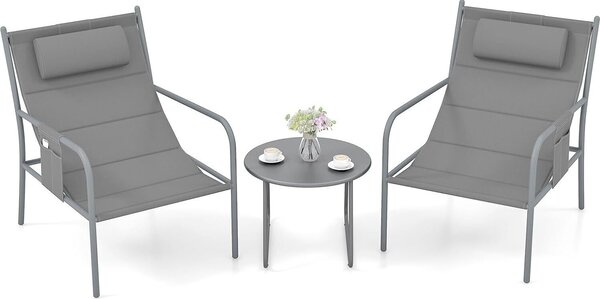 Set da balcone KOMFOTTEU da 3 pezzi, set di mobili da balcone con 2 sedie da giardino e tavolino, set di mobili da giardino in ferro e tessuto sling, set di sedute da giardino per balcone e terrazza