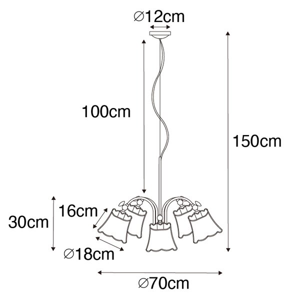 Lampada a sospensione classica in ottone con paralume bianco 5 luci - Nona