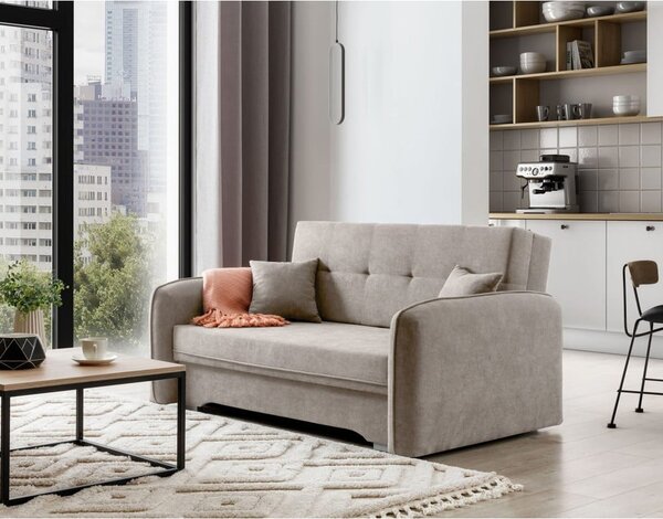 Divano beige allungabile/con contenitore e rivestimento in ciniglia 155 cm Laine – ELTAP