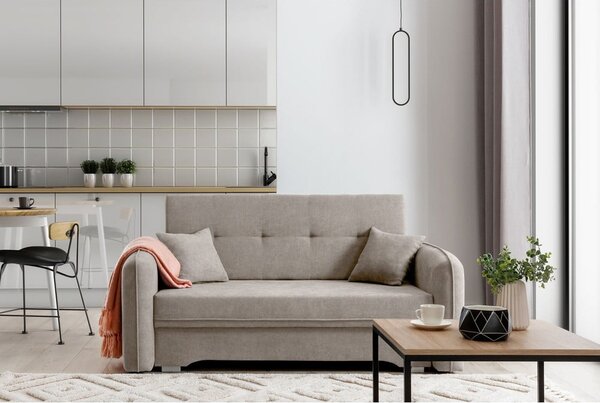 Divano beige allungabile/con contenitore e rivestimento in ciniglia 155 cm Laine – ELTAP