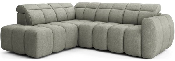 Divano angolare verde polveroso allungabile/con contenitore (con penisola a sinistra/a L) e rivestimento in bouclé Falconn – ELTAP