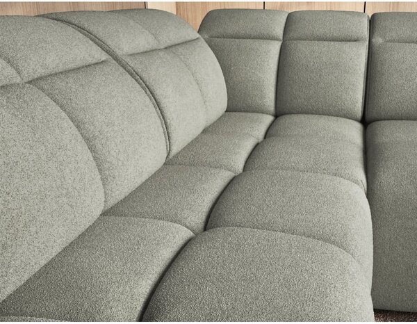 Divano angolare verde polveroso allungabile/con contenitore (con penisola a sinistra/a L) e rivestimento in bouclé Falconn – ELTAP