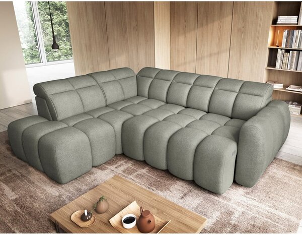 Divano angolare verde polveroso allungabile/con contenitore (con penisola a sinistra/a L) e rivestimento in bouclé Falconn – ELTAP