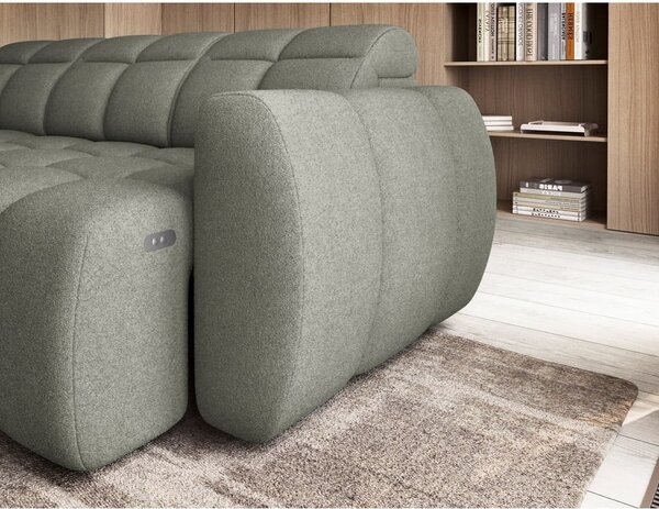 Divano angolare verde polveroso allungabile/con contenitore (con penisola a sinistra/a L) e rivestimento in bouclé Falconn – ELTAP