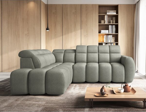 Divano angolare verde polveroso allungabile/con contenitore (con penisola a sinistra/a L) e rivestimento in bouclé Falconn – ELTAP