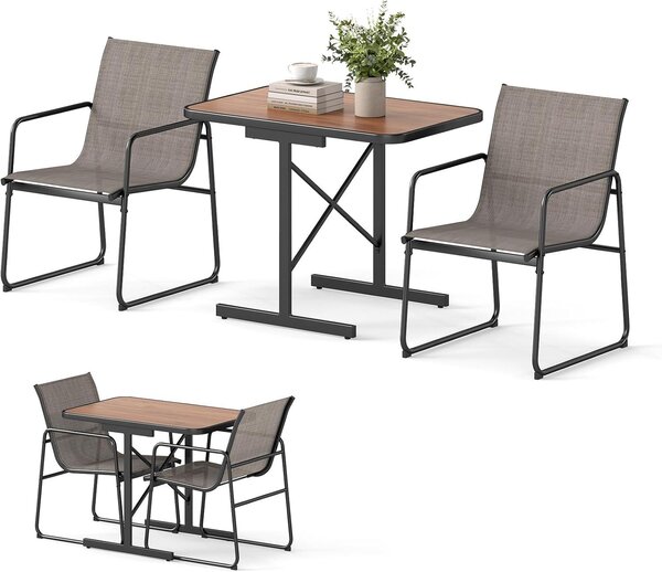 Set di mobili da giardino KOMFOTTEU per esterni, set da 3 pezzi composto da 1 tavolo da pranzo e 2 sedie in tessuto, set da bistrot salvaspazio per balcone, terrazza e piscina