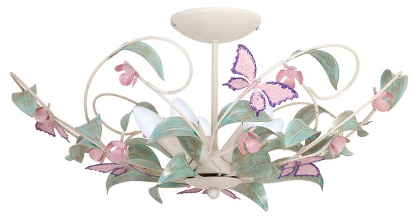 Plafoniera giocosa in bianco rosa floreale 5x E14 fino a 60 watt 230V in metallo, per cucina sala da pranzo lampade lampada illuminazione interna