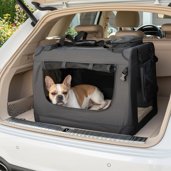 Trasportino pieghevole per animali domestici belviona, comodo e sicuro, Oxford + rete, riponibile in poco spazio, fino a 15 kg, 70x52x50 cm, nero