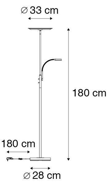 Lampada da terra moderna in acciaio con LED dimmerabile e braccio di lettura - Strela