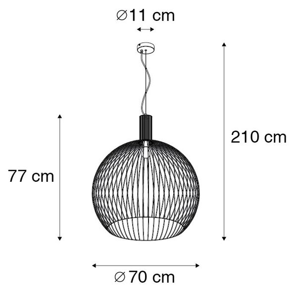 Lampada a sospensione design tonda nera 70 cm - WIRE Dos