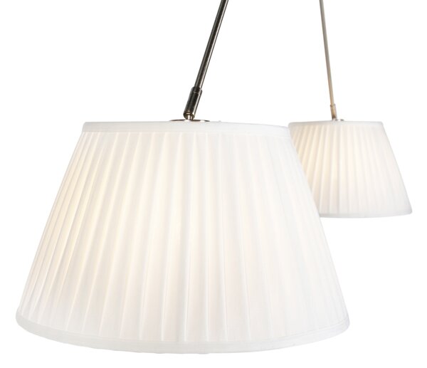 Lampada a sospensione in acciaio con paralumi plissettati color crema 35 cm 2 luci - Blitz
