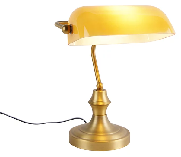 Lampada da tavolo classica da notaio in bronzo con vetro ambrato - Banker