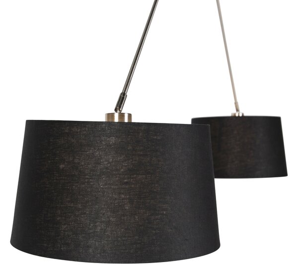 Lampada a sospensione in acciaio con paralumi in lino neri 35 cm 2 luci - Blitz