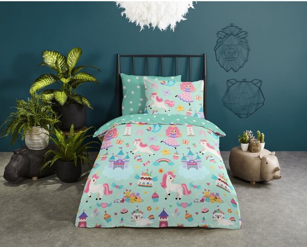 Set copripiumino e federa da bambini color menta in cotone per culla 100x135 cm Fantastic – Good Morning