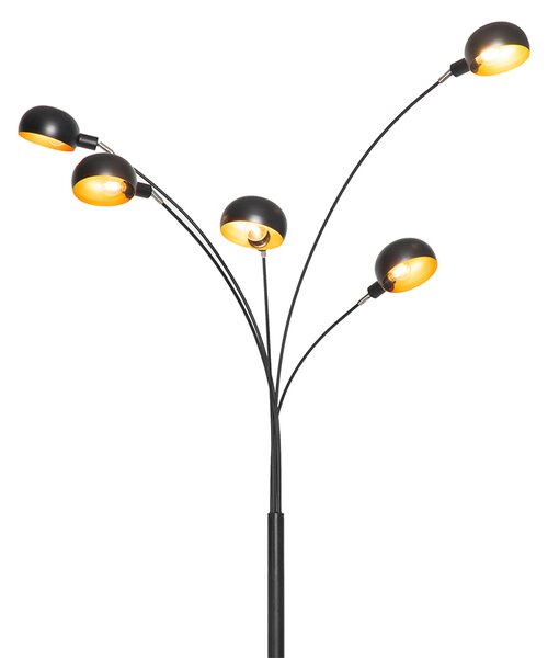 Lampada da terra di design nera con oro 5 luci - Sixties Marmo
