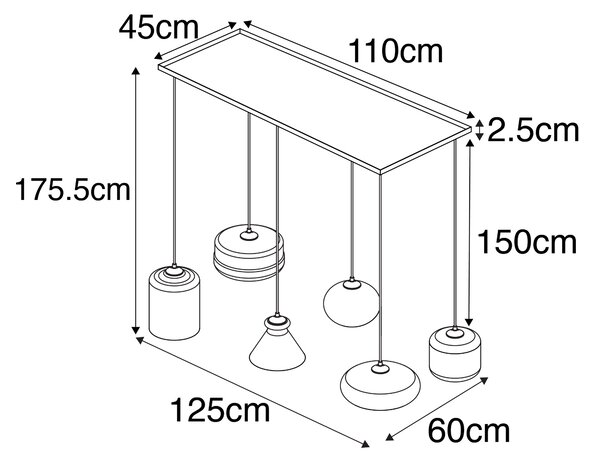 Lampada a sospensione art deco nera con vetro fumé 6 luci - Wallace