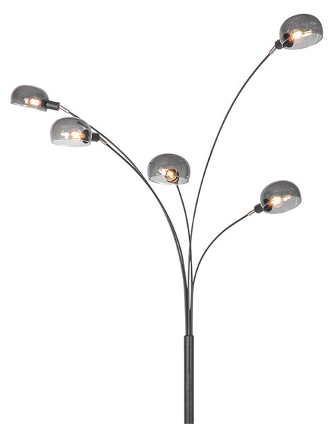 Lampada da terra di design nera con vetro fumé 5 luci - Sixties Marmo
