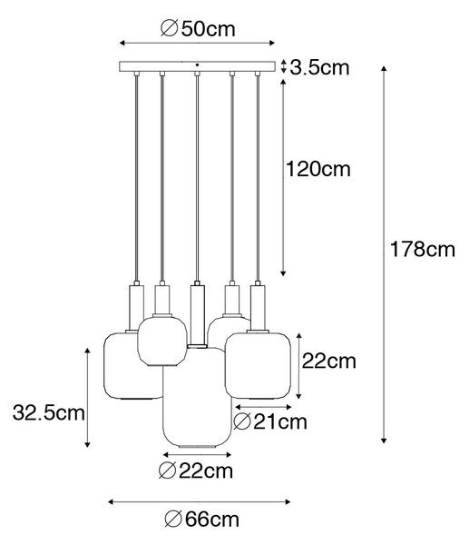 Lampada a sospensione nera con vetro oro e fumé incl. 5 PUCC - Zuzanna