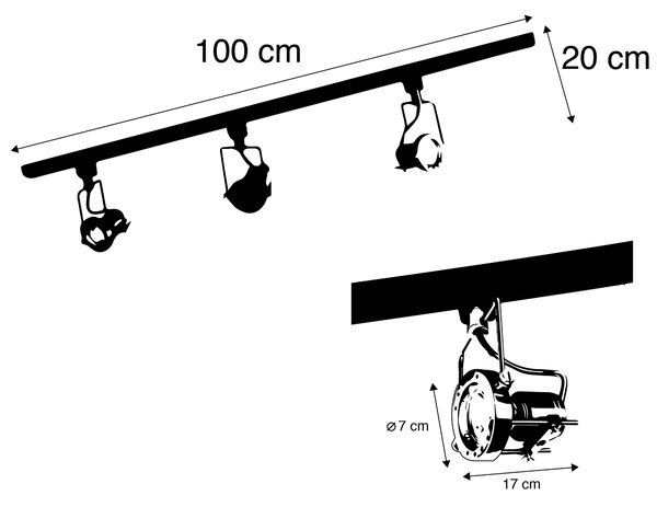 Sistema di illuminazione a binario moderno con 3 faretti in acciaio monofase - Iconic Suplux