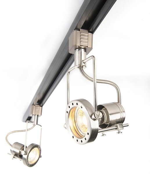 Sistema di illuminazione a binario moderno con 3 faretti in acciaio monofase - Iconic Suplux