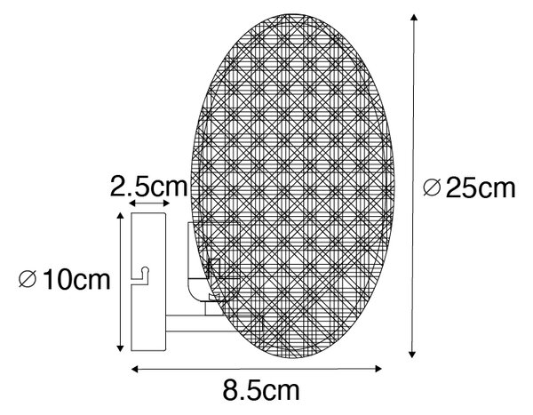 Applique da parete rustica nera con rattan 25 cm - Kata