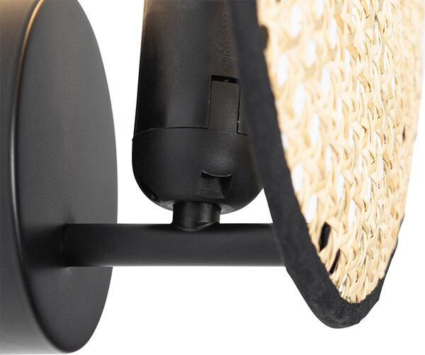 Applique da parete rustica nera con rattan 25 cm - Kata