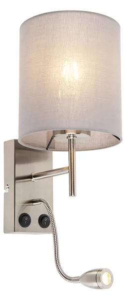 Applique moderna in acciaio con paralume in cotone grigio - Stacca