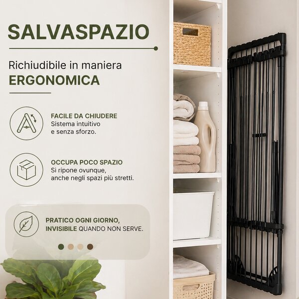Stendibiancheria Allungabile 108-182 cm Stendino Salvaspazio Capacità 20 kg Estensibile in Ferro e PP Nero