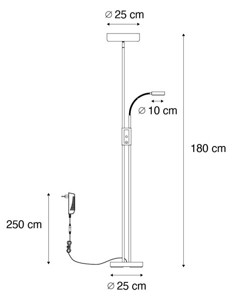 Lampada da terra bronzo con LED e dimmer con lampada da lettura - Kelso