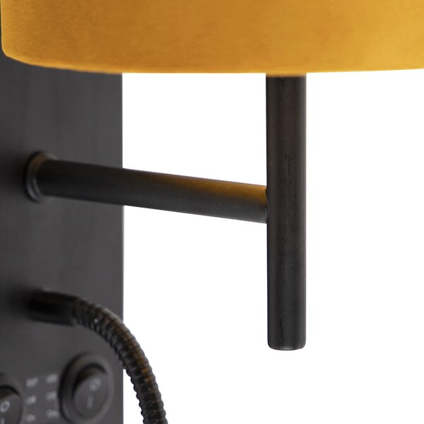 Applique nera con paralume in velluto giallo - Stacca