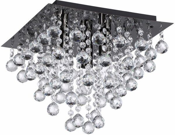 Lampada da soffitto quadrata nera in stile glamour con cristalli, 3 punti luce, Lancaster Crystal, 3xE14, 40W, REA627803-29, Reality