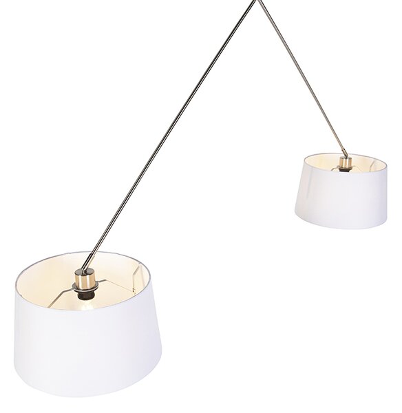 Lampada a sospensione in acciaio con paralumi in lino bianco 35 cm 2 luci - Blitz