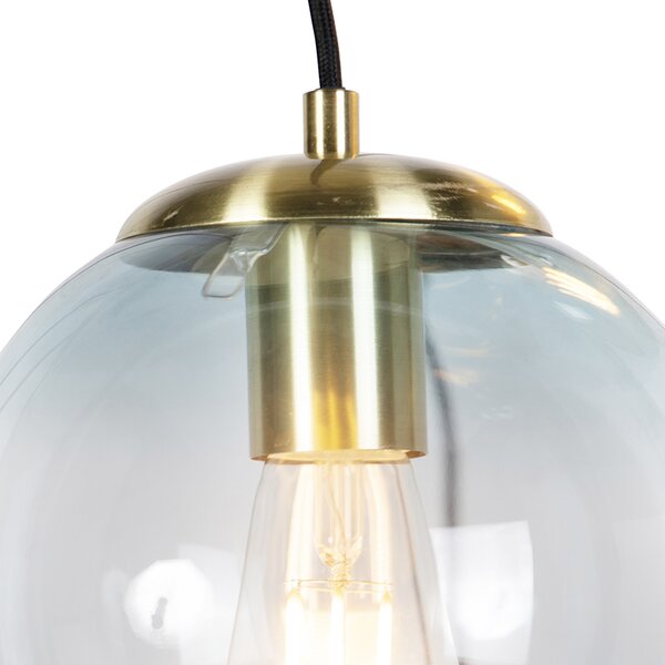 Lampadario Art Déco in ottone con vetro blu 7 luci - Pallon
