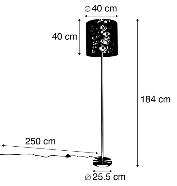 Lampada da terra in ottone con paralume pavone 40 cm - Simplo