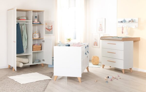 Cassettiera per bambini bianca con effetto rovere con fasciatoio 88,5x99x76 cm Léon – Roba
